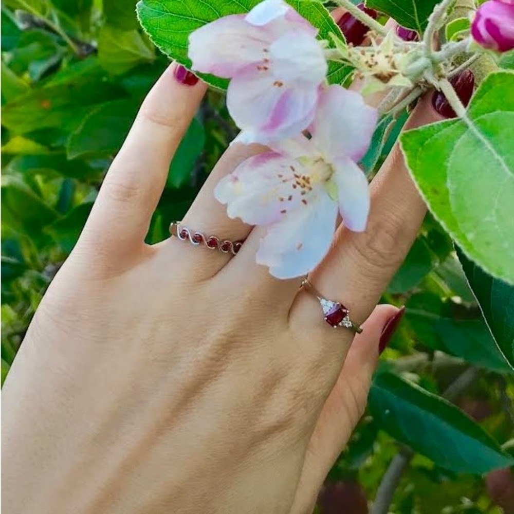 Sterling Silver Quintuple Dark Garnet CZ Ring
